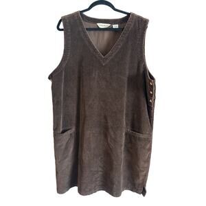 Vintage Eddie Bauer Women’s Brown Corduroy Jumper Dress Size XL Pockets